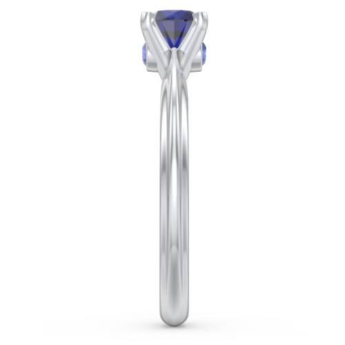 1/2 ct. Round Gemstone Peek-A-Boo Engagement Ring with Ridged Band – Sterling Silver with Blue Sapphire