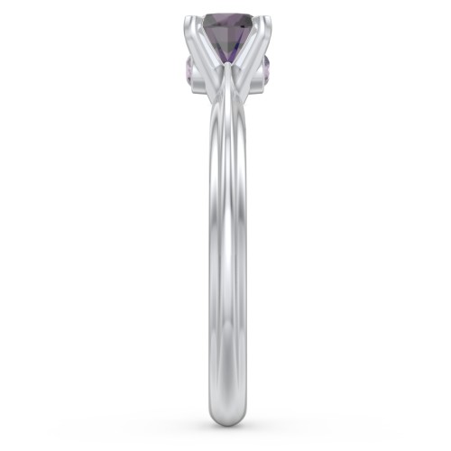 1/2 ct. Round Gemstone Peek-A-Boo Engagement Ring with Ridged Band – Sterling Silver with Alexandrite