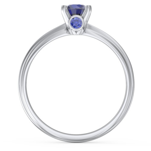 1/2 ct. Round Gemstone Peek-A-Boo Engagement Ring with Ridged Band – Sterling Silver with Blue Sapphire