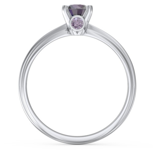 1/2 ct. Round Gemstone Peek-A-Boo Engagement Ring with Ridged Band – Sterling Silver with Alexandrite