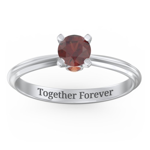 1/2 ct. Round Gemstone Peek-A-Boo Engagement Ring with Ridged Band – Sterling Silver with Garnet