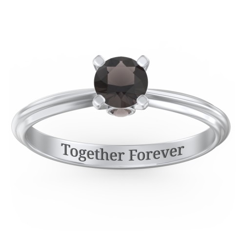 1/2 ct. Round Gemstone Peek-A-Boo Engagement Ring with Ridged Band – Sterling Silver with Smokey Quartz