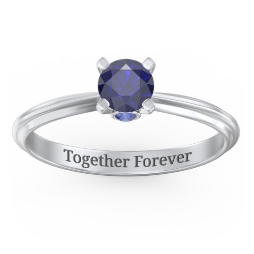 1/2 ct. Round Gemstone Peek-A-Boo Engagement Ring with Ridged Band – Sterling Silver with Blue Sapphire
