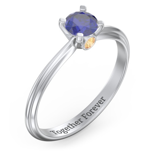 1/2 ct. Round Gemstone Peek-A-Boo Engagement Ring with Ridged Band – 10K White Gold with Blue Sapphire and Citrine