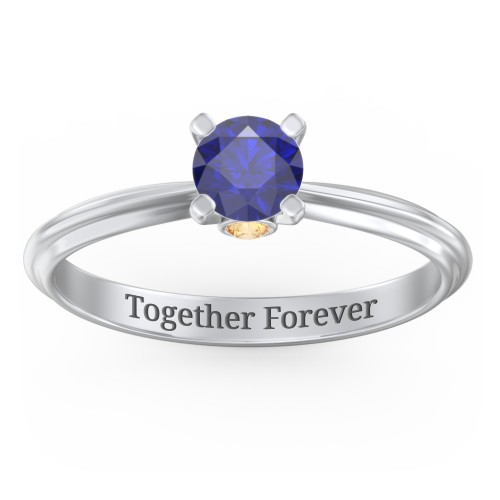 1/2 ct. Round Gemstone Peek-A-Boo Engagement Ring with Ridged Band – 10K White Gold with Blue Sapphire and Citrine
