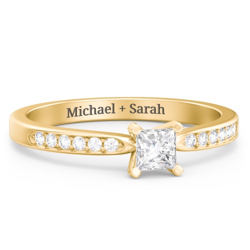 1/4 ct. Princess Gemstone Engagement Ring with Side Accent Stones – 10K Yellow Gold with White Premium Zirconia