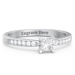 1/4 ct. Princess Gemstone Engagement Ring with Side Accent Stones in 925 Sterling Silver with White Premium Zirconia