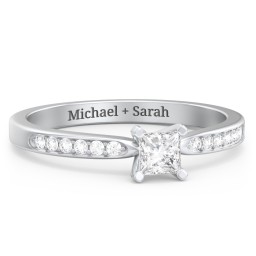 1/4 ct. Princess Gemstone Engagement Ring with Side Accent Stones in 925 Sterling Silver with White Premium Zirconia