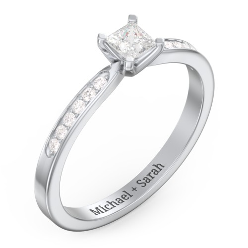1/4 ct. Princess Gemstone Engagement Ring with Side Accent Stones – Sterling Silver with White Premium Zirconia