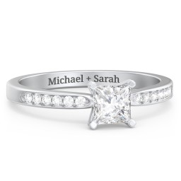 1/2 ct. Princess Gemstone Engagement Ring with Side Accent Stones in 925 Sterling Silver with White Premium Zirconia