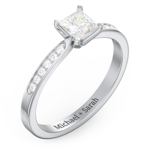 1/2 ct. Princess Gemstone Engagement Ring with Side Accent Stones – Sterling Silver with Lab Diamond and Diamond
