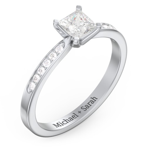 1/2 ct. Princess Gemstone Engagement Ring with Side Accent Stones – Sterling Silver with White Premium Zirconia