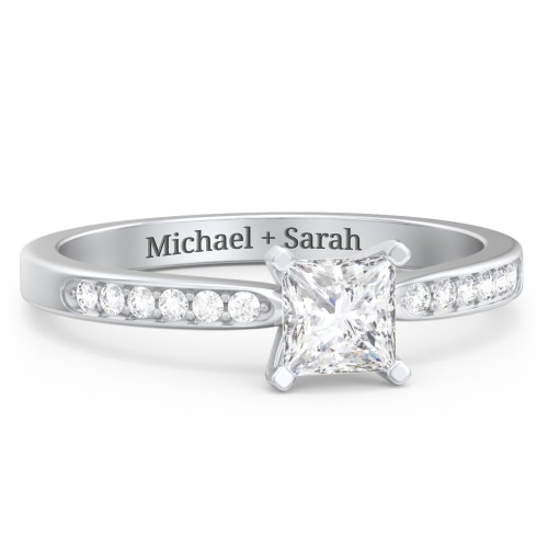 1/2 ct. Princess Gemstone Engagement Ring with Side Accent Stones – Sterling Silver with White Premium Zirconia