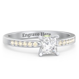 1/2 ct. Princess Gemstone Peek-A-Boo Engagement Ring with Side Accent Stones in 925 Sterling Silver with White Premium Zirconia, Fancy Yellow Premium Zirconia, and Peridot