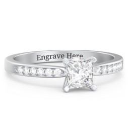 1/2 ct. Princess Gemstone Peek-A-Boo Engagement Ring with Side Accent Stones in 925 Sterling Silver with White Premium Zirconia and Cubic Zirconia