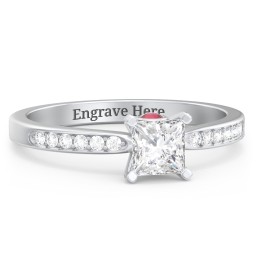 1/2 ct. Princess Gemstone Peek-A-Boo Engagement Ring with Side Accent Stones in 925 Sterling Silver with White Premium Zirconia and Garnet