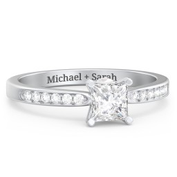 1/2 ct. Princess Gemstone Peek-A-Boo Engagement Ring with Side Accent Stones in 925 Sterling Silver with White Premium Zirconia and Opal