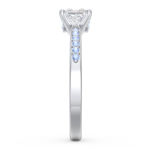 1/2 ct. Princess Gemstone Peek-A-Boo Engagement Ring with Side Accent Stones – Sterling Silver with White Premium Zirconia, Fancy Blue Premium Zirconia, and Blue Topaz