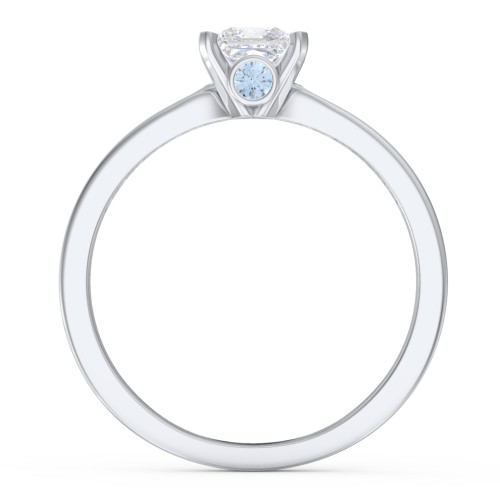 1/2 ct. Princess Gemstone Peek-A-Boo Engagement Ring with Side Accent Stones – Sterling Silver with White Premium Zirconia, Fancy Blue Premium Zirconia, and Blue Topaz