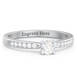 1/4 ct. Round Gemstone Engagement Ring with Side Accent Stones in 925 Sterling Silver with White Sapphire and White Premium Zirconia