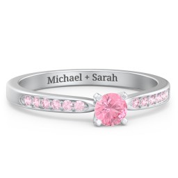 1/4 ct. Round Gemstone Engagement Ring with Side Accent Stones in 925 Sterling Silver with Pink Tourmaline and Fancy Pink Premium Zirconia