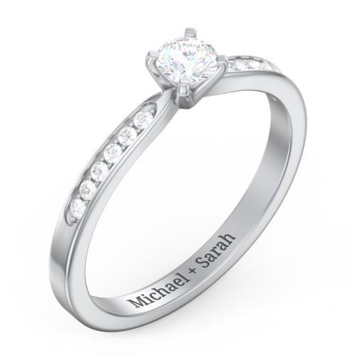 1/4 ct. Round Gemstone Engagement Ring with Side Accent Stones – Sterling Silver with White Sapphire and White Premium Zirconia