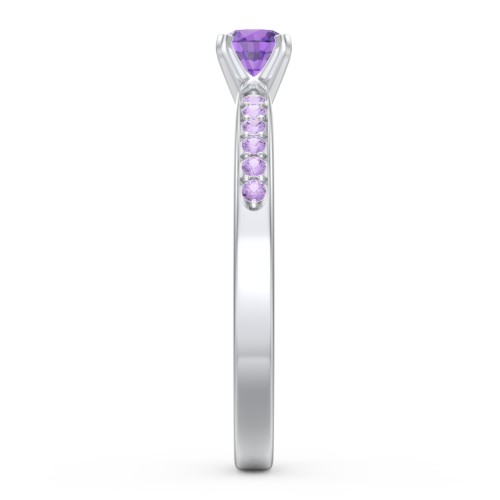 1/4 ct. Round Gemstone Engagement Ring with Side Accent Stones – Sterling Silver with Amethyst and Amethyst Premium Zirconia