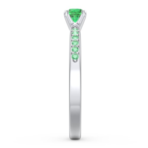 1/4 ct. Round Gemstone Engagement Ring with Side Accent Stones – Sterling Silver with Emerald and Green Premium Zirconia