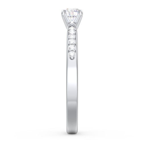 1/4 ct. Round Gemstone Engagement Ring with Side Accent Stones – Sterling Silver with White Sapphire and White Premium Zirconia
