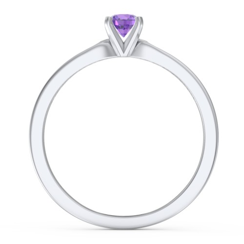 1/4 ct. Round Gemstone Engagement Ring with Side Accent Stones – Sterling Silver with Amethyst and Amethyst Premium Zirconia