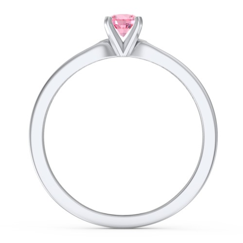1/4 ct. Round Gemstone Engagement Ring with Side Accent Stones – Sterling Silver with Pink Tourmaline and Fancy Pink Premium Zirconia