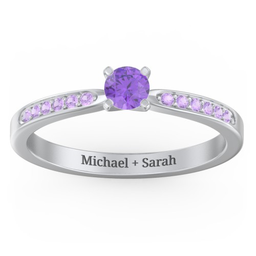 1/4 ct. Round Gemstone Engagement Ring with Side Accent Stones – Sterling Silver with Amethyst and Amethyst Premium Zirconia