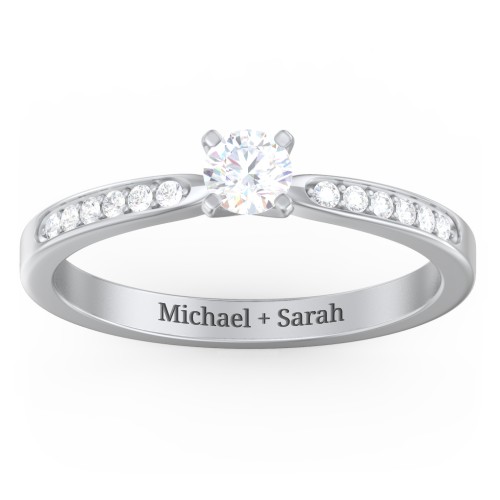 1/4 ct. Round Gemstone Engagement Ring with Side Accent Stones – Sterling Silver with White Sapphire and White Premium Zirconia