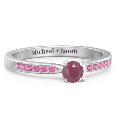 1/4 ct. Round Gemstone Engagement Ring with Side Accent Stones