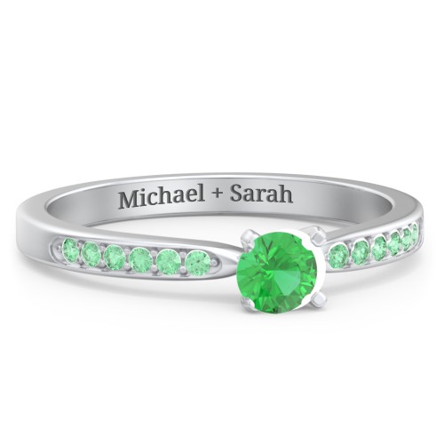1/4 ct. Round Gemstone Engagement Ring with Side Accent Stones – Sterling Silver with Emerald and Green Premium Zirconia