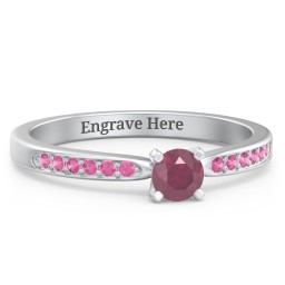1/4 ct. Round Gemstone Engagement Ring with Side Accent Stones in 925 Sterling Silver with Ruby and Red Premium Zirconia
