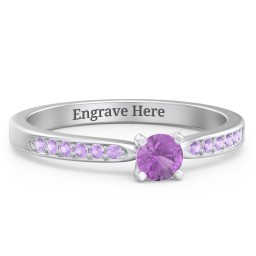 1/4 ct. Round Gemstone Engagement Ring with Side Accent Stones in 925 Sterling Silver with Amethyst and Amethyst Premium Zirconia