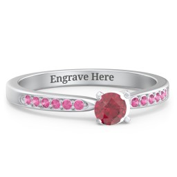 1/4 ct. Round Gemstone Engagement Ring with Side Accent Stones in 925 Sterling Silver with Ruby and Red Premium Zirconia