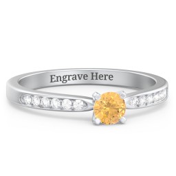 1/4 ct. Round Gemstone Engagement Ring with Side Accent Stones in 925 Sterling Silver with Citrine and White Premium Zirconia