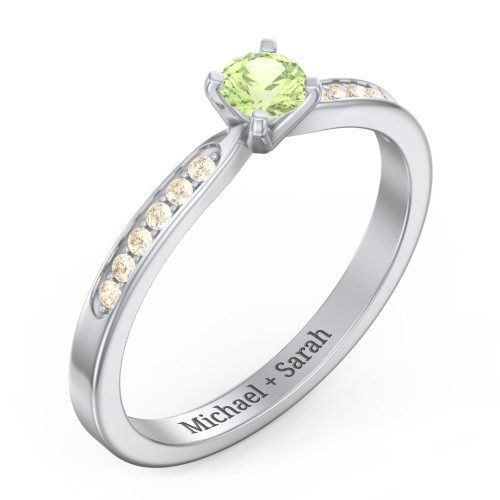 1/4 ct. Round Gemstone Engagement Ring with Side Accent Stones – Sterling Silver with Peridot and Fancy Yellow Premium Zirconia
