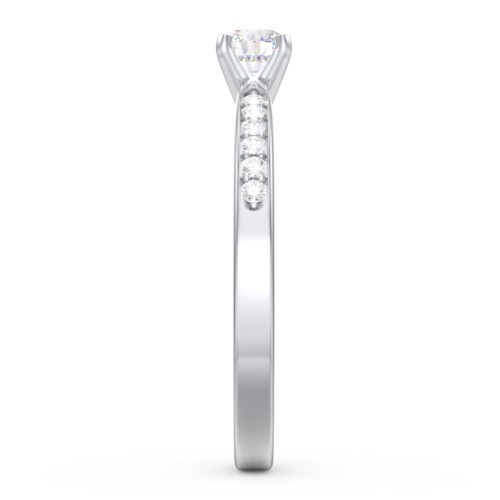 1/4 ct. Round Gemstone Engagement Ring with Side Accent Stones – Sterling Silver with Lab Diamond and Diamond