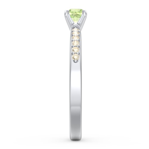 1/4 ct. Round Gemstone Engagement Ring with Side Accent Stones – Sterling Silver with Peridot and Fancy Yellow Premium Zirconia
