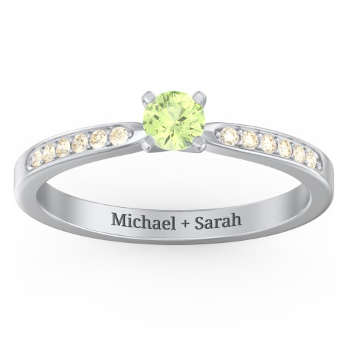1/4 ct. Round Gemstone Engagement Ring with Side Accent Stones – Sterling Silver with Peridot and Fancy Yellow Premium Zirconia