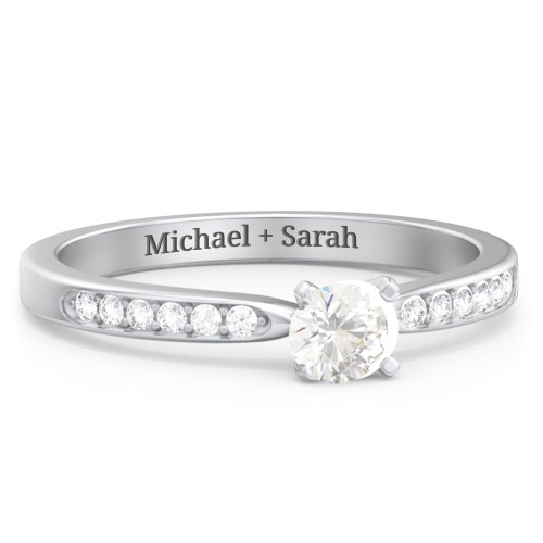 1/4 ct. Round Gemstone Engagement Ring with Side Accent Stones – Sterling Silver with Cubic Zirconia and White Premium Zirconia