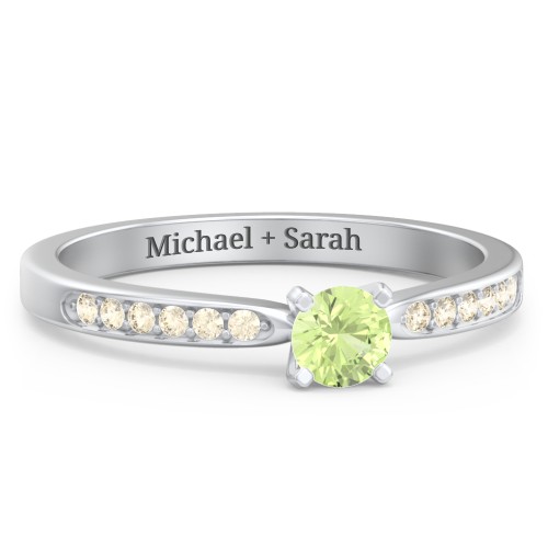 1/4 ct. Round Gemstone Engagement Ring with Side Accent Stones – Sterling Silver with Peridot and Fancy Yellow Premium Zirconia