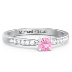 1/4 ct. Round Gemstone Engagement Ring with Side Accent Stones – 10K Yellow Gold with White Sapphire and White Premium Zirconia