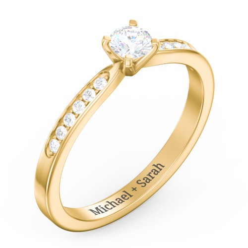 1/4 ct. Round Gemstone Engagement Ring with Side Accent Stones – 10K Yellow Gold with White Sapphire and White Premium Zirconia