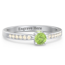 1/4 ct. Round Gemstone Peek-A-Boo Engagement Ring with Side Accent Stones in 925 Sterling Silver with Peridot and Fancy Yellow Premium Zirconia