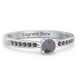 1/4 ct. Round Gemstone Peek-A-Boo Engagement Ring with Side Accent Stones in 925 Sterling Silver with Alexandrite and Black Premium Zirconia