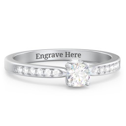1/4 ct. Round Gemstone Peek-A-Boo Engagement Ring with Side Accent Stones in 925 Sterling Silver with White Sapphire, White Premium Zirconia, and Cubic Zirconia